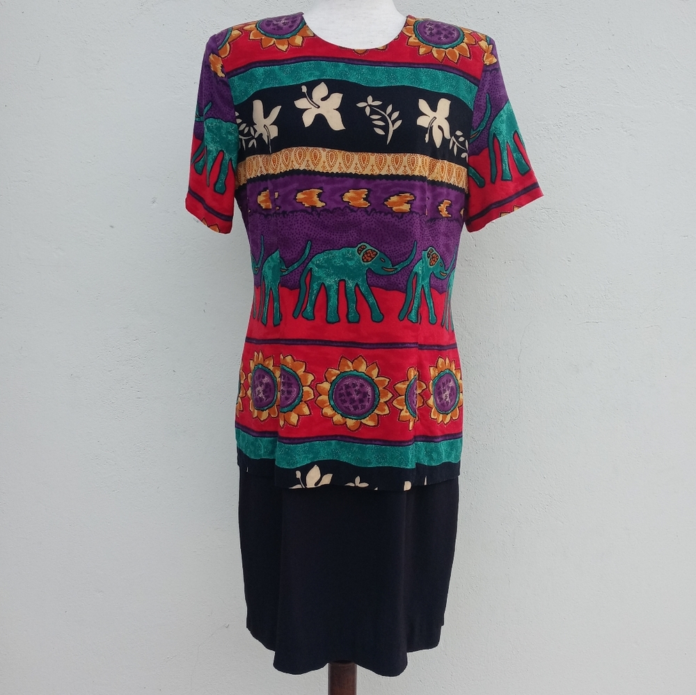 Vintage WNY‎ Elephant & Sunflower Dress